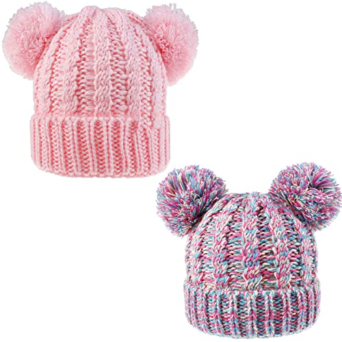 Urban Virgin Baby Girl Kids Hats Infant Toddler Beanies Cable Knit Pom Pom Ears Winter Cap Hats for Girls 1-5 Years