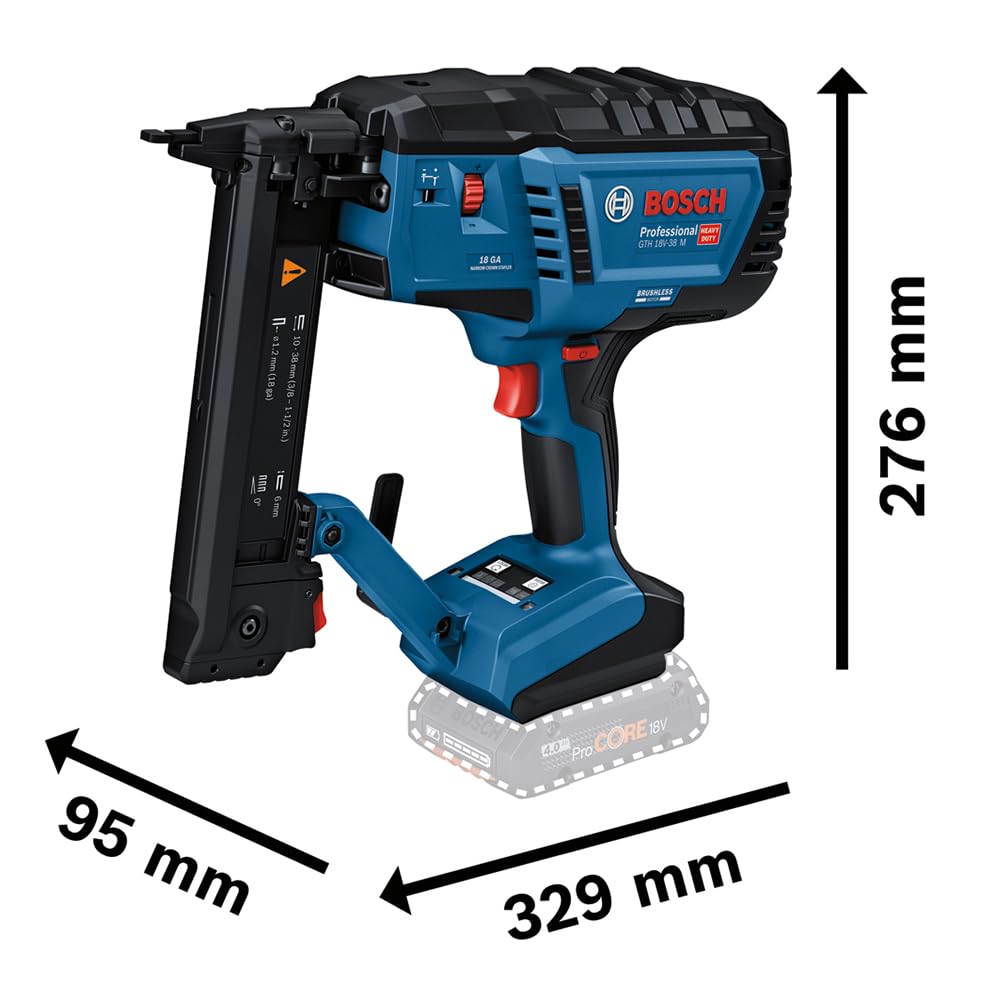 Bosch Professional 18V System Graffatrice per legno a batteria GTH 18V-38 M (motore brushless, modalità di attivazione singola e a contatto, incl. L-BOXX, senza batteria/caricabatteria)