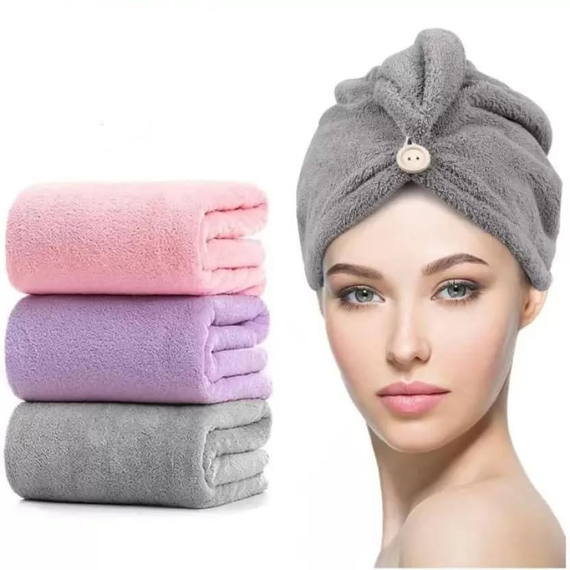 Microfiber Hair Towel Wrap for Women Hair-Drying Bathrobe Magic Hair Warp Towel Super Quick-Drying Microfiber 500 GSM Hair Towel(Multi Color) Set of 2-image-25