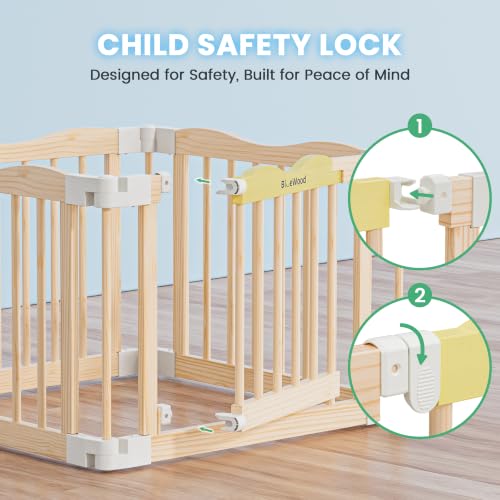 Image of Foldable Wooden Playpen, Natural Pine, 30 x 30 x 24 inches