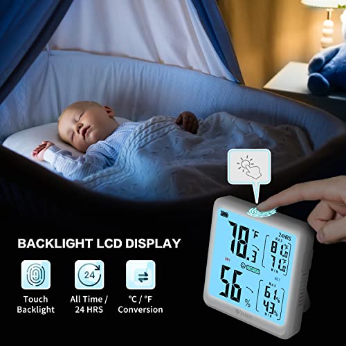 Doqaus Digital Hygrometer Indoor Thermometer For Home, Room Thermometer With 3S Fast Refresh & Max Min Records, Temperature Humidity Monitor Meter With Touch Lcd Backlight, Usb Rechargeable #TOP1
