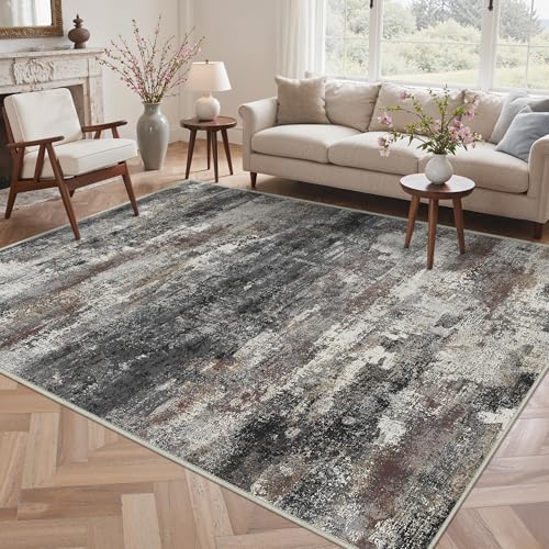 BEIMO Tapis Moderne 200x290 cm à Motif Abstrait Gris Foncé - Antidérapant et Lavable en Machine - Poils Courts - pour Grand Salon ou Salle à Manger -...