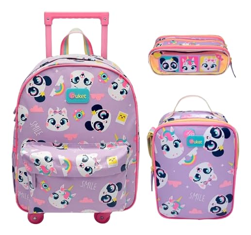 Puket - Kit Mochila C/Rodinha Multibichos + Estojo Triplo - Puket Lavanda Multibichos Best Friend