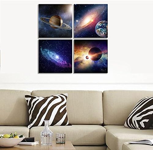 Wieco Art Canvas Prints Wall Art Modern 4 Piece Universal Magic Power Paintings for Bedroom Home Decorations Stretched and Framed Star Sky Pictures Astronomy Landscape Artwork