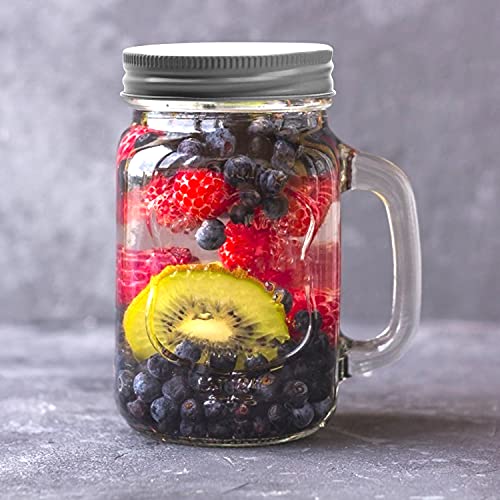 Woaiwo-Q 16 Oz Mason Jar Mugs With Handles And Silver Lids, Mason Jar Drinking Glasses For Beverages, Old Fashioned Drinking Glass For Wales, Cocktails, Beer, Tea,Party Favors.(12 Pcs) #TOP4