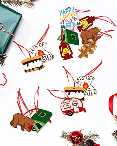 Camping Christmas Ornaments Happy Camper Wooden Hanging Collections Xmas For Christmas Tree Home Decor Winter Themed Party Favors Set Of 16 #TOP2