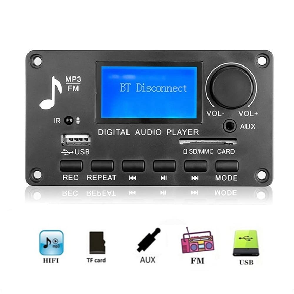 Bluetooth Decoder Board, DC 12V Bluetooth 5.0 MP3 Decoderplatine, Auto Leistungsverstärker Platine mit Fernbedienung, MP3+WMA+WAV+FLAC+APE