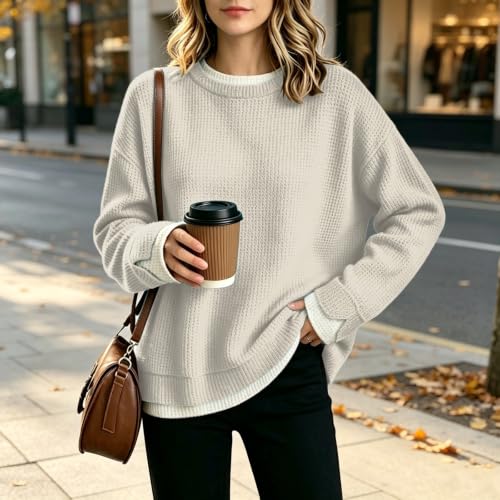 Oversized Sweatshirt for Women Waffle Long Sleeve Crew Neck Sweatshirts - image 6