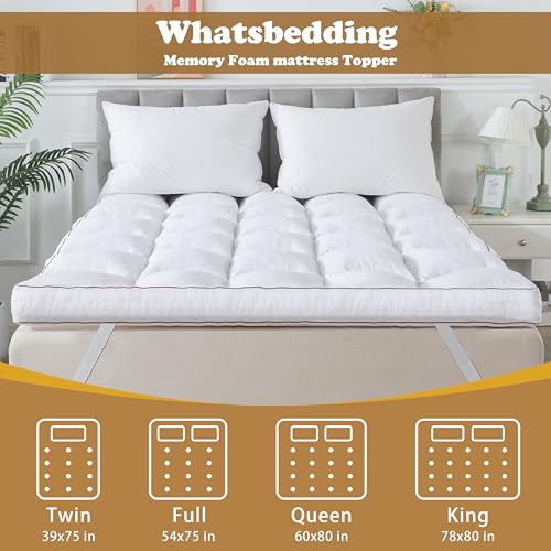 WhatsBedding 4 Inch Memory Foam Mattress Topper Queen Size, Supportive Fluffy Shredded Memory Foam Filled Pillow Top, Extra Soft Bed Topper for Back Pain Relief, 60x80 Inch