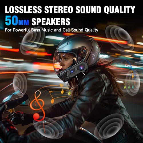 Image of EDYELL Motorcycle Bluetooth Headset,C8 Motorcycle Helmet Speakers with 2 Type Mics,Connects Two Mobile Phones,LED Emergency Lights,HiFi Stereo Calls,IPX6 Waterproof,Compatible with All Helmets
