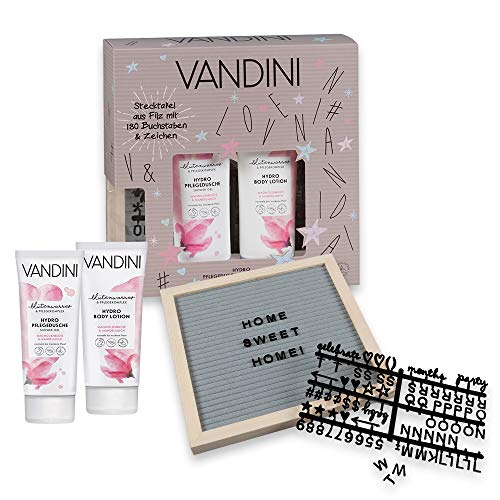 Preisvergleich Produktbild VANDINI Geschenkset für Damen mit Buchstabentafel, HYDRO Bodylotion + HYDRO Duschgel (2x200ml)
