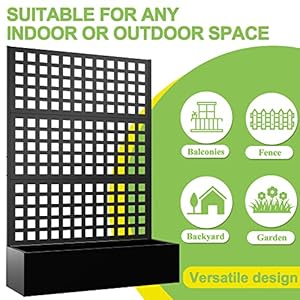 Elevens Metal Planter with Trellis Trellis with Planter Box Privacy Screen Outdoor Raised Garden Bed for Climbing Plants Trellis Planter Box with Drainage Hole 71x47x16