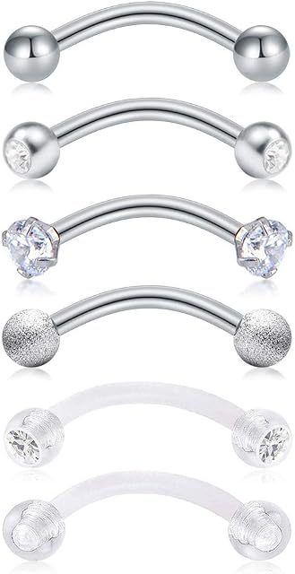 MODRSA Rook Earring Stainless Steel 16G Curved Barbell Piercing Lip Eyebrow Belly Rings Helix Tragus Daith Earrings Piercing Rook Piercing Jewellery