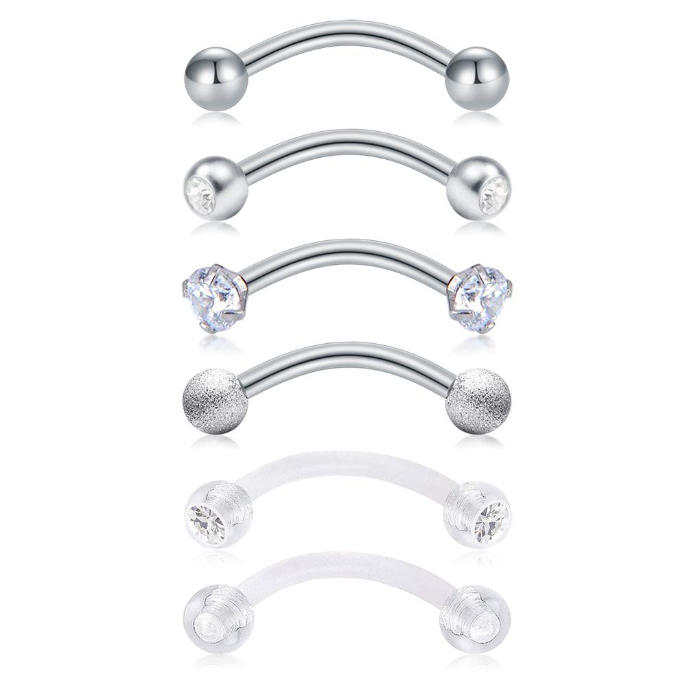 MODRSA16G Acero inoxidable Piercing Curvados Barbell Piercing Labio Ceja Anillo Labret Septum Piercing Helix Rook Cartilago Oreja Piercing 6mm 8mm 10mm