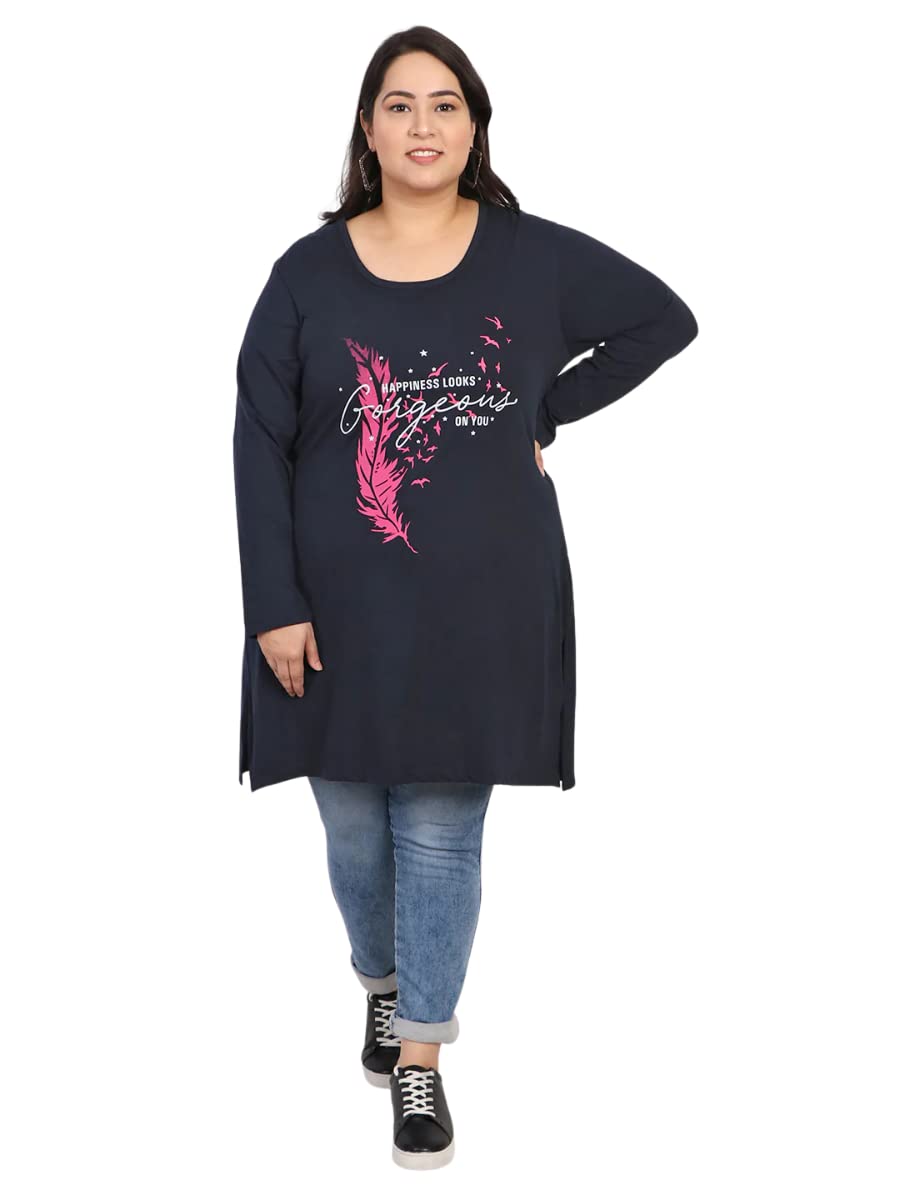 cupid Women Plus Size Cotton Round Neck Full Sleeves T-Shirt, Nightwear, Sleepwear, Daily Use Gym n Lounge Wear Long Tops for Ladies_3XL to 7XL-picture-26
