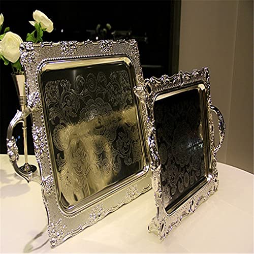 Zlmmy Fashion Rectangle Silver Metal Serving Tray Decorative Fruit Handle Cutlery Drainer Decorative Storage Trays For Wedding #TOP4