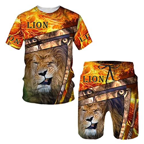 Ensemble T-shirt lion féroce impression 3D relief short XL