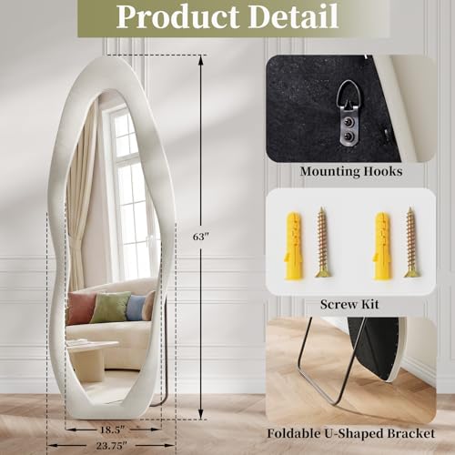 Image of Koonmi Full Length Mirror 63 inchx24 inch, Irregular Flannel Floor Mirrors