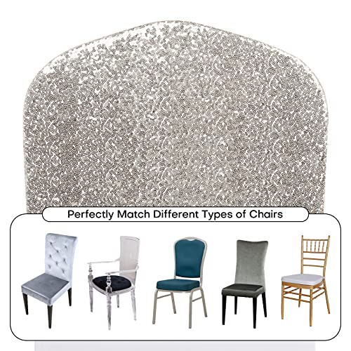 Anminy 10 Pcs Chair Back Covers All Around Sequin Chair Sashes Slipcovers Stretchy Spandex Decorative Shiny Sparkly Sash Band For Banquet Romantic Wedding Party Ceremony Home Decoration - Silver #TOP3