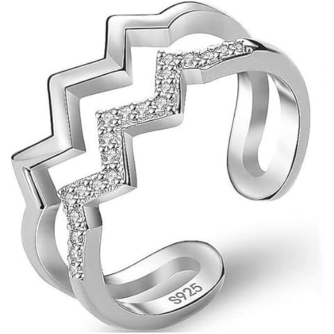 Ring 14K Gold Plated Adjustable Opening Wave Pattern Rings Gift for Women Girls Cover