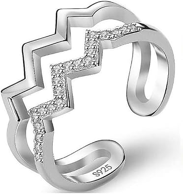 Ring 14K Gold Plated Adjustable Opening Wave Pattern Rings Gift for Women Girls
