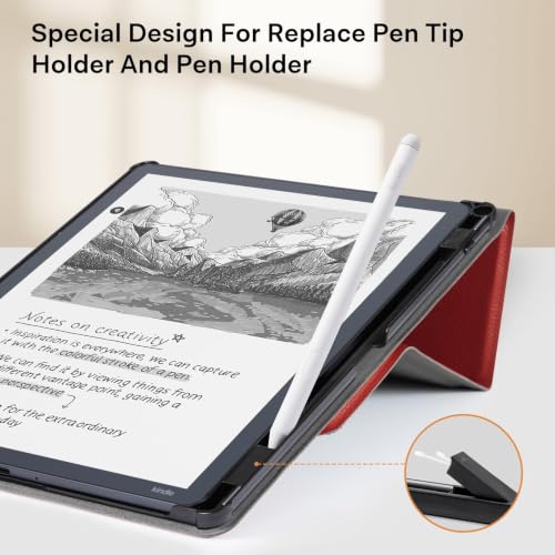 Image of CoBak Case for 11 inch Kindle Scribe 3rd Generation 2025, Kindle Scribe Colorsoft with Two Viewing Angles - All New PU Leather Cover with Auto Sleep Wake, Pen Holder. Lychee Red