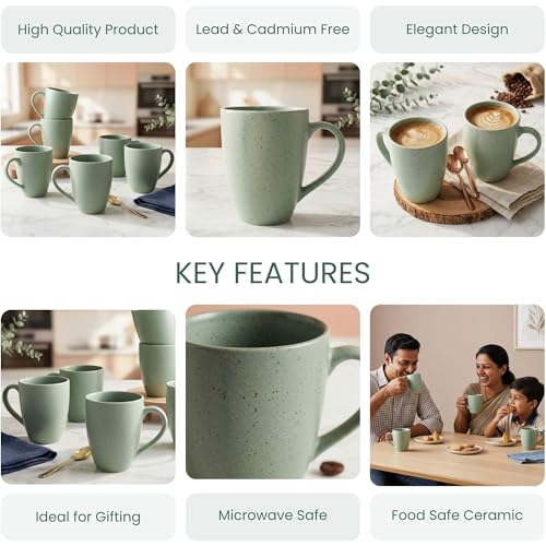 Image of The Earth Store Mint Marble Matte Coffee Mug - 300ML Ceramic Coffee Mugs Set of 6 | Microwave & Dishwasher Safe Mugs for Gift | Home | Office | Restaurant | Daily Use Tea Mug