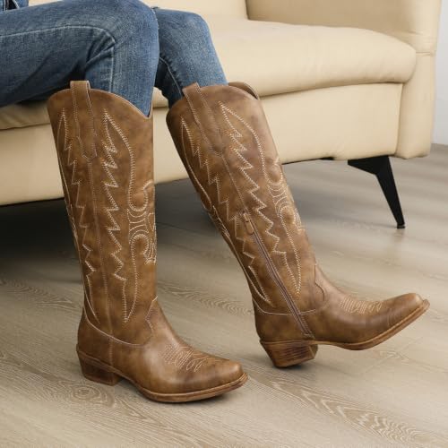 GLOBALWIN Women's Camel Knee High Cowboy Boots Size 6M - image 2