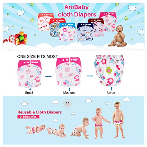 Image of Ambaby Cloth Diapers Combo Pack Quick Dry Comfort Gots Certified Free Size Button Adjustable, Washable, Reusable, Multilayered Cotton Pads And Boosters, Animals Pink And Parachute Printed - Pack Of 2