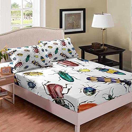 Feelyou Insect Bed Sheet Set Ladybug Beetle Bedding Entomology Sheets for Kids Boys Girls 1 Fitted Sheet with 1 Pillowcase Twin