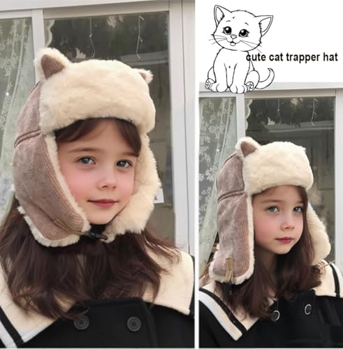 Kids Cat Ear Trapper Hat Earflap Russian Hat Fleece Warm Winter Outdoor Ski Cap for Boys Girls 6-12 Year 7