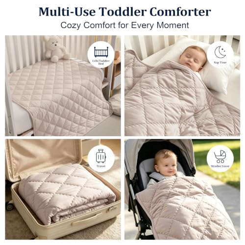 Image of BEDSUM Toddler Quilt 43x60, Microfiber Kids Quilt Toddler Bed, Taupe | Lightweight Soft Comfort for Toddler Beds, Daycare, Preschool Naps, Boys Girls, Machine Washable All Season Toddler Comforter