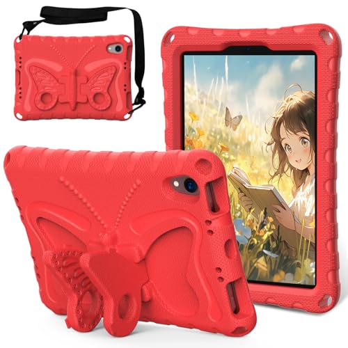Coque iPad Mini 6 et 7 rouge avec bandoulière pour l'école et les voyages