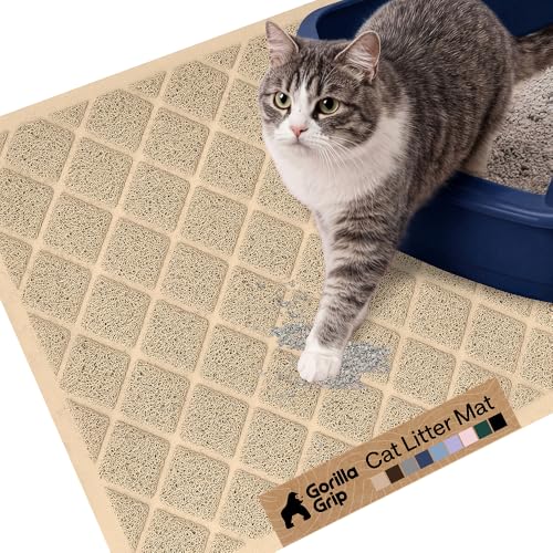 Image of Gorilla Grip Durable Cat Litter Mat (24x17), No Phthalate, Water Resistant, Traps Litter from Box and Cats, Scatter Control, Soft on Kitty Paws, Easy Clean Cat Mat (Beige), 1 Count, Plastic