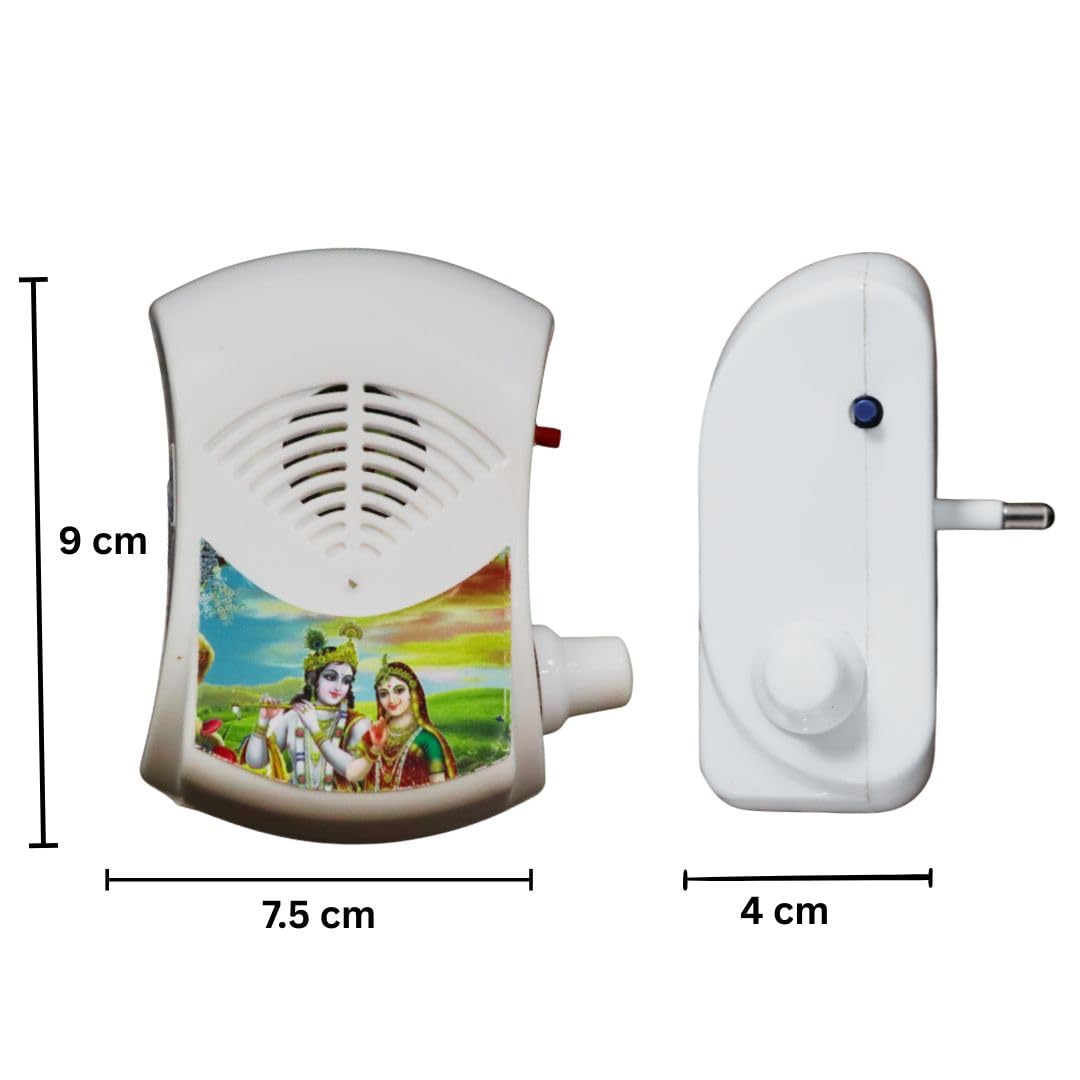 Radhe-Krishna Mantra Chanting Box Player for Prayer Mantra Device (220/242V AC Power) Continuous Chants Speaker Jaap Meditation Door Chimes Bells