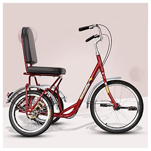 Trikes med justerbart ryggstöd säte 3-hjulig cykel röd vuxen trehjuling röd vuxen trehjuling cykel för rekreation shopping herr damcykel