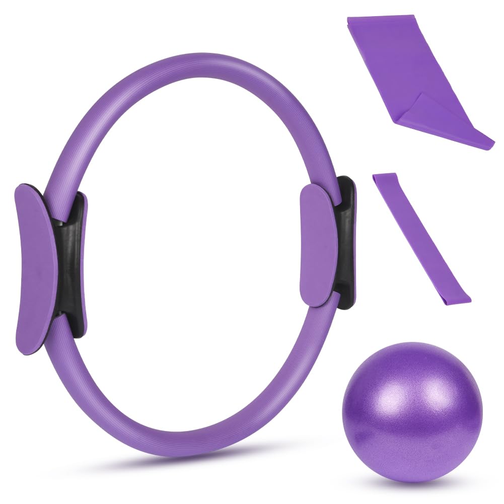 Kit de Pilates, Pilates Accessoires, Anneau de Pilate, Bande de Résistance en Latex, Ballon Yoga, Cercle de Résistance Élastique, Extracteur de Pédale et Extracteur en Forme de 8