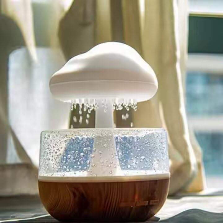 White Noise humidifier with Rainbow Mushroom Cloud, Raindrops, USB Powered Aromatherapy, Sleeping Night Light for Home and Hotels