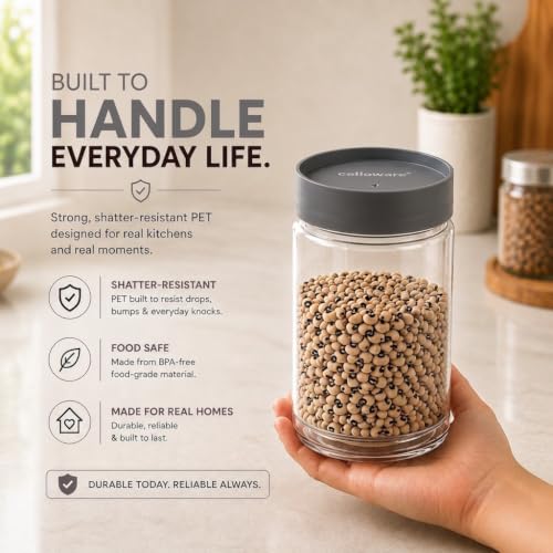 Image of CELLO Modustack Pet Storage Jar For Kitchen Set of 9 Pcs (1000ml x 2, 750ml x 2, 500ml x 5) Grey | Freezer & Fridge Safe, Airtight Pet Kitchen Storage Box Container For Beans, Whole Grains, Spices