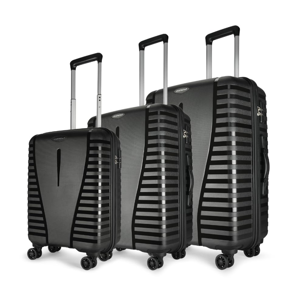 Aristocrat Airpro 3Pc Set Cabin 55cm(Small) Check-in 66cm(Medium) Check-in 75cm(Large) 360 Degree 8 Wheels Trolley Bags Hard Case Luggage, Lightweight & Combination Lock|7 Yrs Warranty (Black) (B0C5DM6GMH) Amazon Price History, Amazon Price Tracker