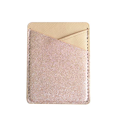 lenoup Bling Bling PU Leather Stick On Cell Phone Wallet,Sparkly Cell Phone Card Holder Phone Pocket for Credit Card, Business Card ID and Keys(Beige)