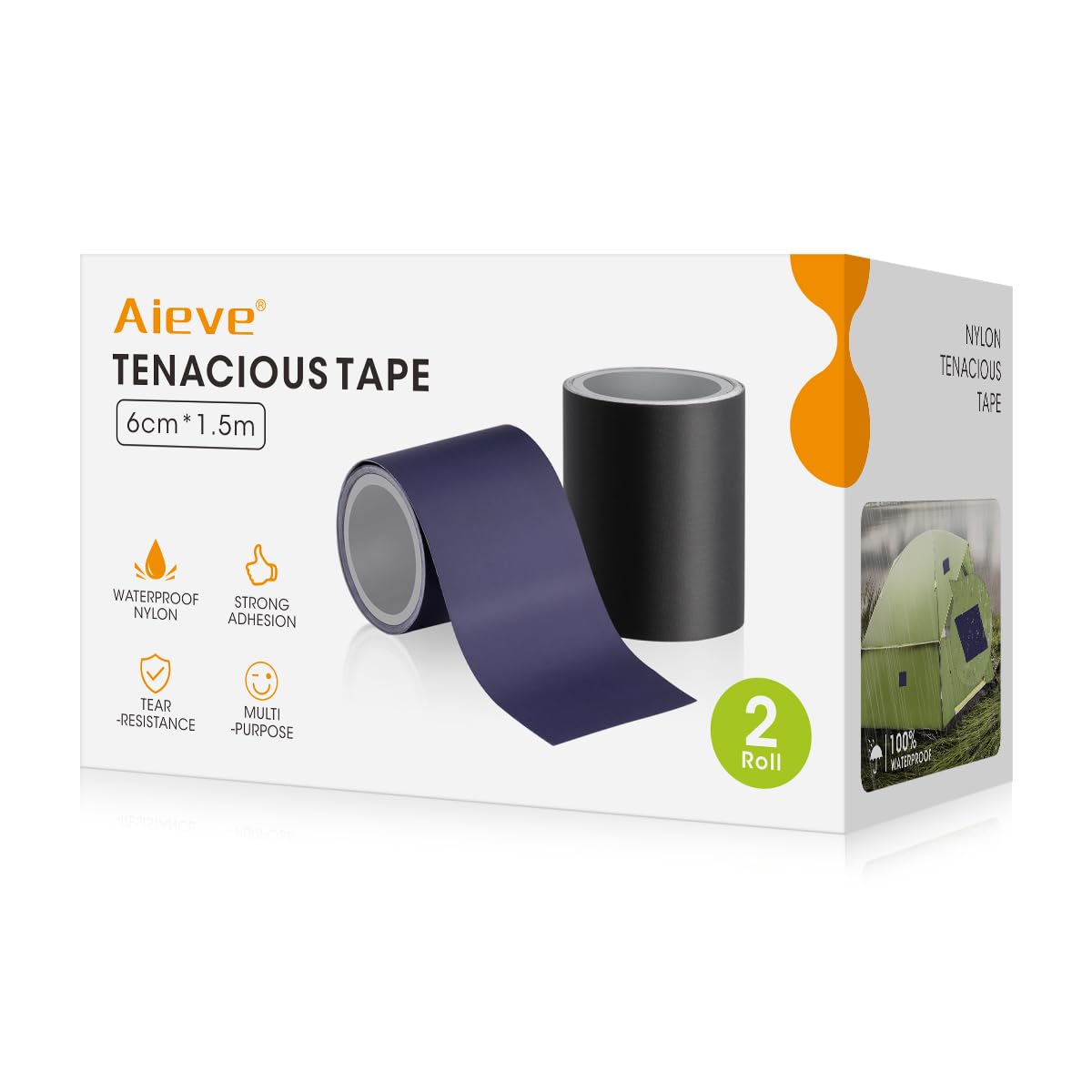 AIEVE Nylon Tenacious Tape, 2 Roll Puncture Repair Patches, Waterproof Tent Repair Tape Kit for Rug Tape Backpacks,Horse Rugs,Tents,Down Jacket,Awnings,Inflatable Mattresses