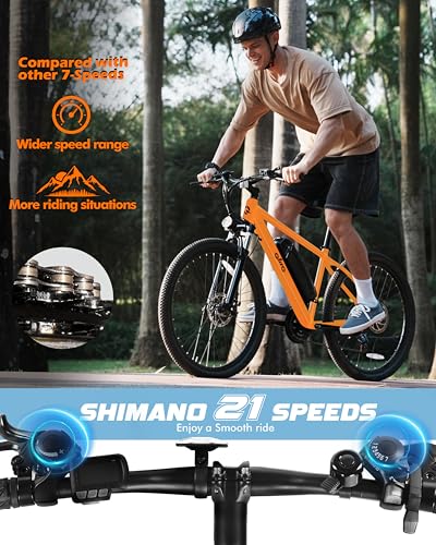 Image of Qlife Electric Bike for Adults /Teens Racer, 20+MPH 21-Speed Peak 1200W Brushless Motor Adult Electric Bicycles, 48V 10.4Ah Removable Battery Mountain Ebike, Up to 55 Miles, 27.5X2.1 Tire E Bike