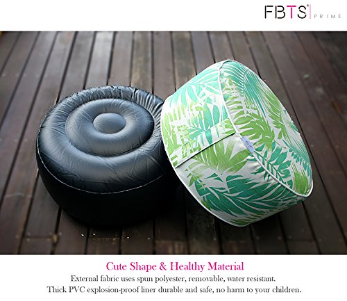 Fbts Prime Inflatable Footstool Ottoman Light Green Leaf Round 21X9 Inch Patio Foot Stools And Ottomans Portable Footrest #TOP5