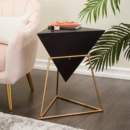 Priti Solid Geometric Coffee Table with Golden Metal Legs | Solid Wooden Coffee Table