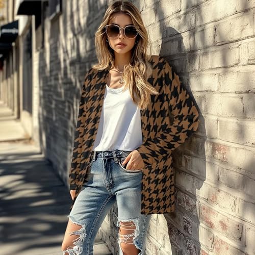 Image of Women's Aztec Open-Front Jacket Lightweight Casual Outerwear Native Western Aztec Pattern & Plaid Houndstooth Print