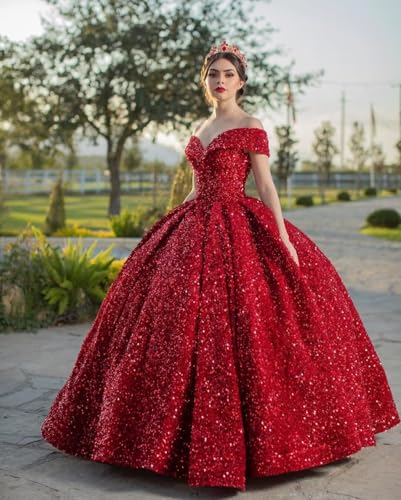TRHTX Sparkly Sequin Quinceanera Dresses 2024 Off Shoulder Ball Gown Long A-line Sweet 16 Dresses2