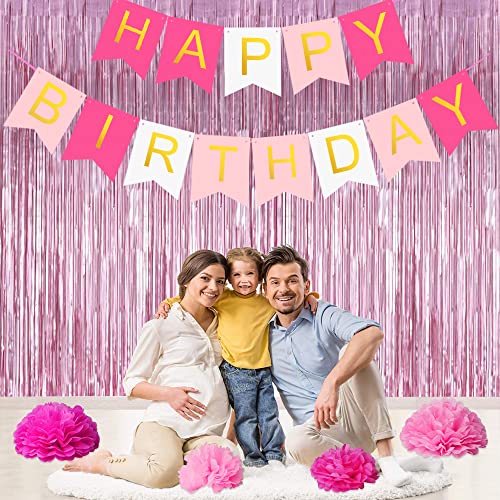 Image of 3Pcs Pink Metallic Tinsel Foil Fringe Curtains,3.28ft x 6.56ft Pink Photo Booth Backdrop Streamer Curtain,Photo Booth Props,Ideal Bachelorette Party Supplies,Birthday, Christmas,New Year Decorations