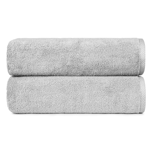 Amazon Basics 2 Piece Quick-Dry Oversize Bath Towel, 100% Cotton, Platinum, 54″ x 30″