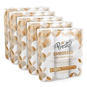Amazon Brand – Presto! 2-Ply Embossed Toilet Tissues Rolls, 45 Rolls, 9 Count (Pack of 5)